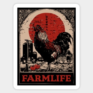 Vintage Rooster Farm Life Poster - Rustic Country Style Art Sticker